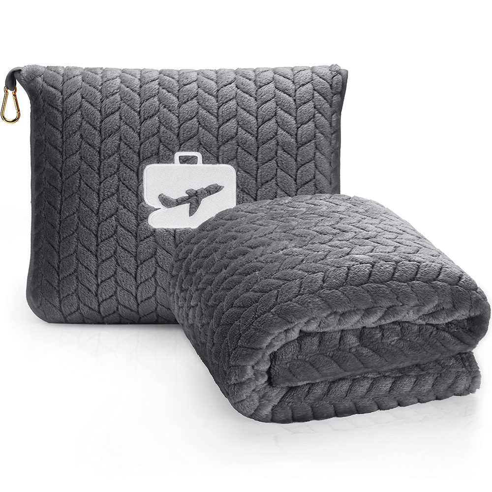 Solid Jacquard Flannel Travel Blanket